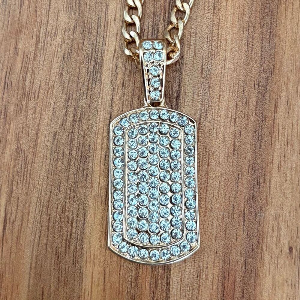 Crystal Dog Tag Pendant Necklace | 24” Length